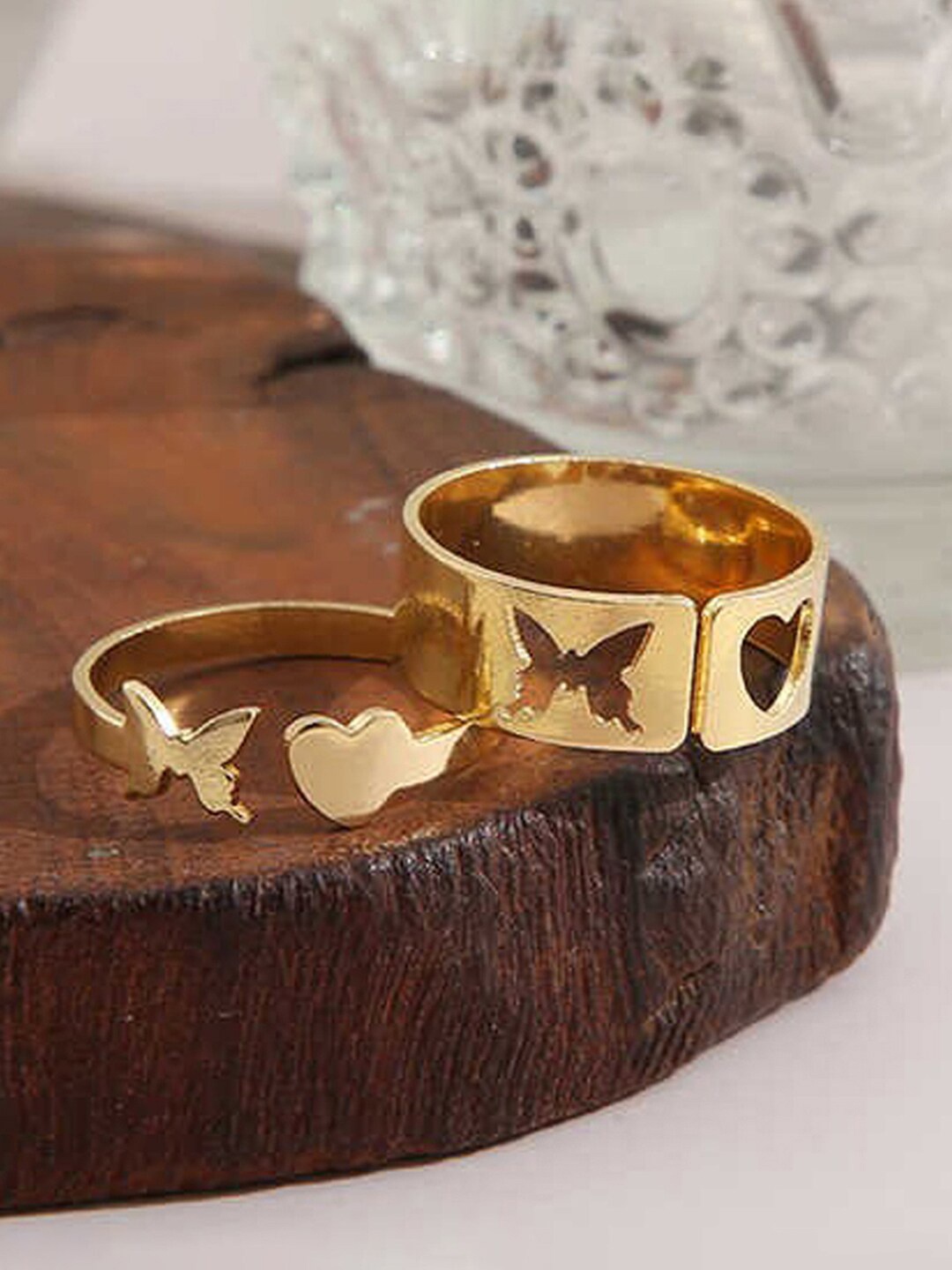 

Jewels Galaxy Set Of 2 Gold Plated Adjustable Finger Rings