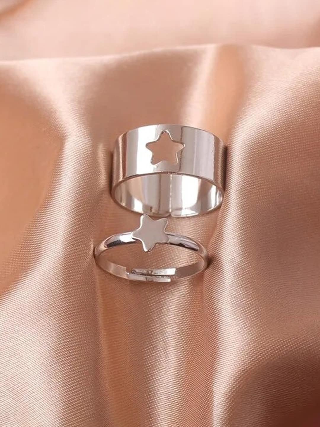 

Jewels Galaxy Set Of 2 Silver Plated Adjustable Finger Rings