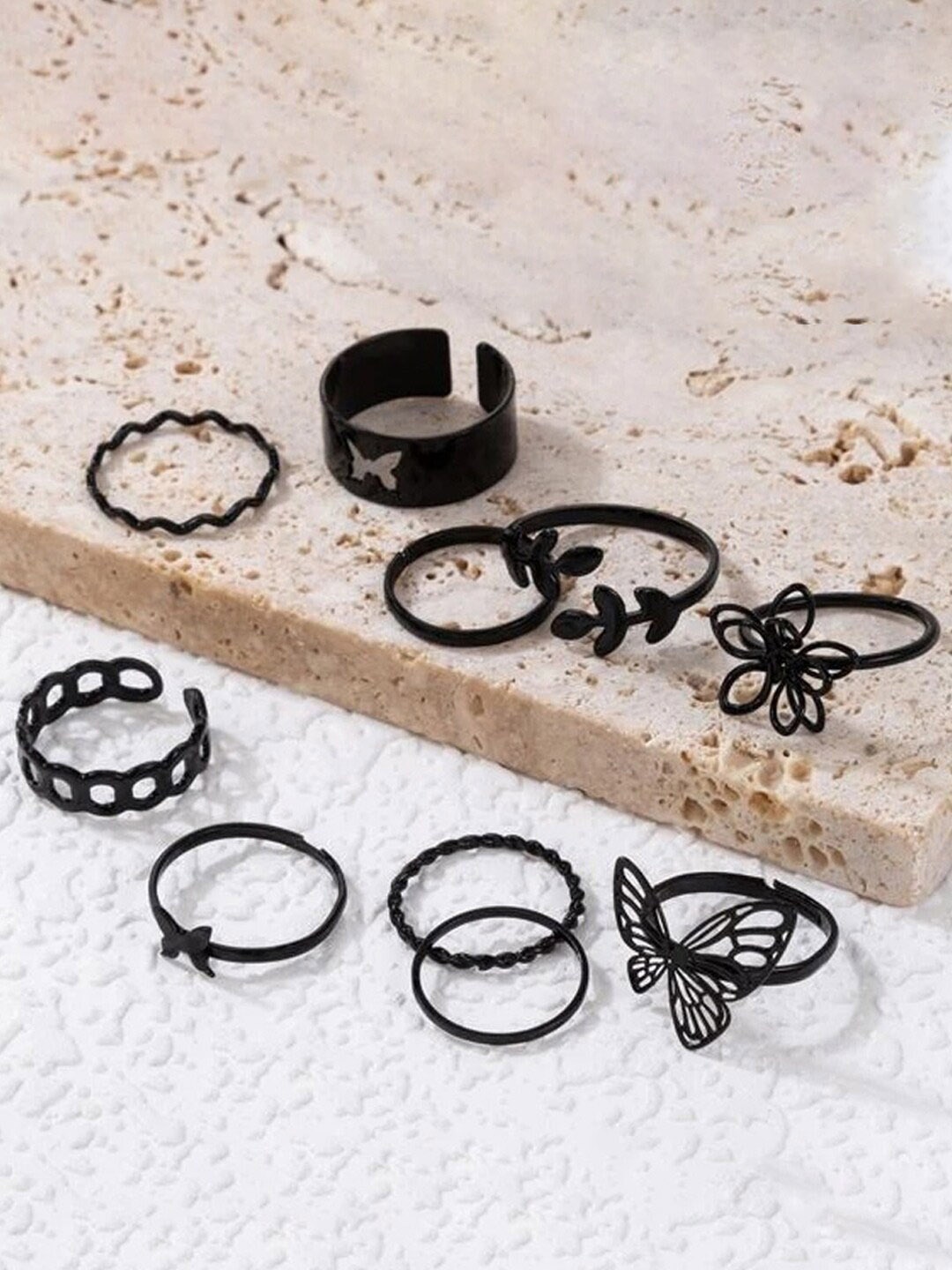 

Jewels Galaxy Set Of 10 Stackable Finger Rings, Black