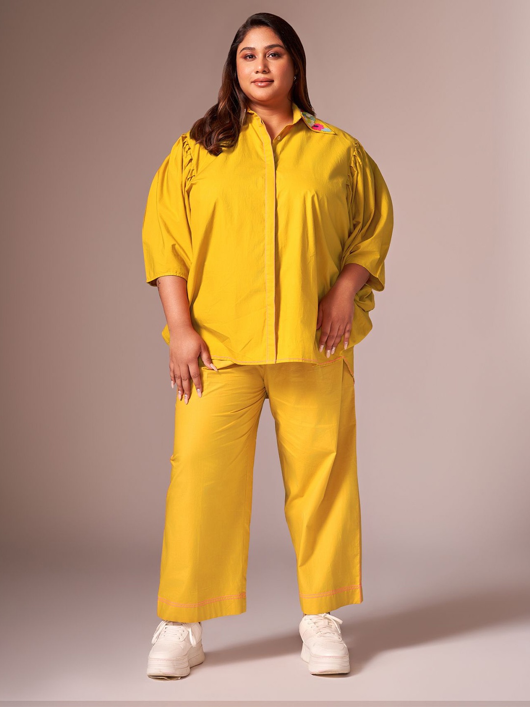 

NEETIANDMUDITA Plus Size Relaxed Opaque Cotton Casual Shirt, Mustard