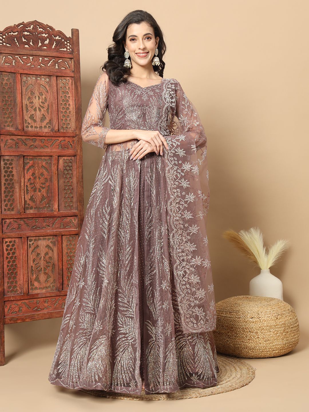 

Chhabra 555 Embroidered Sequinned Lehenga With Choli & Dupatta, Mauve