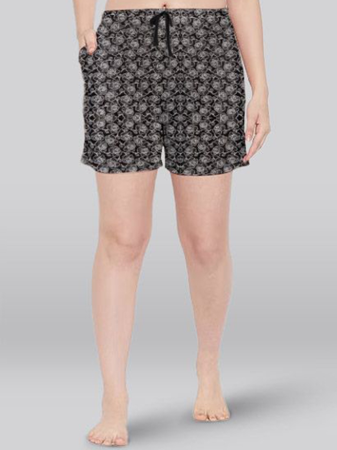

LYRA Floral Printed Mid Rise Cotton Lounge Shorts, Grey