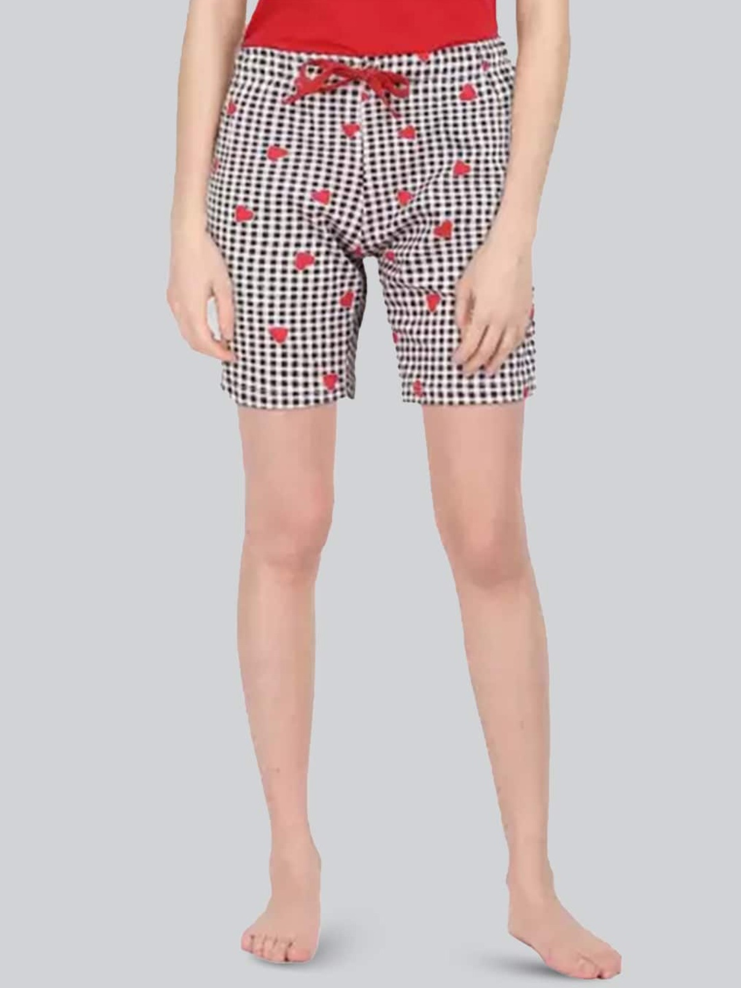 

LYRA Women Checked Mid Rise Cotton Shorts, Cream