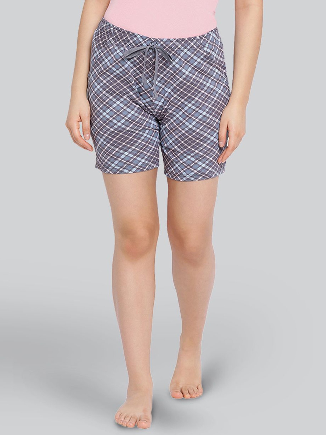 

LYRA Women Checked Cotton Lounge Shorts, Grey