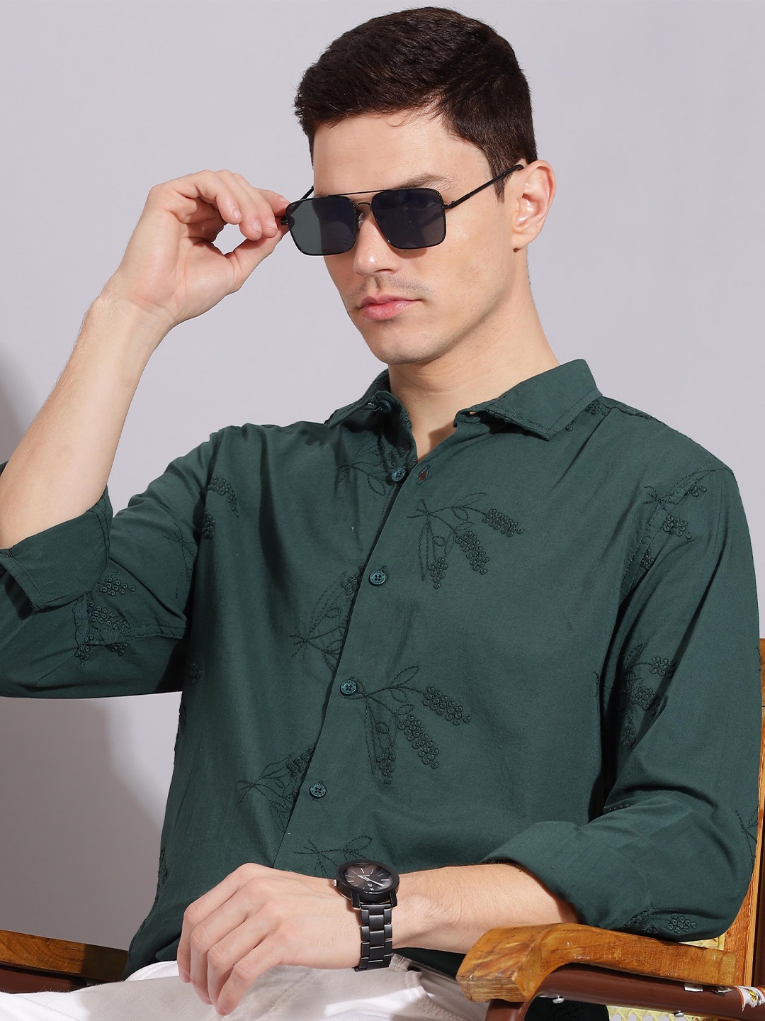 

HERE&NOW Slim Fit Cotton Casual Shirt, Green
