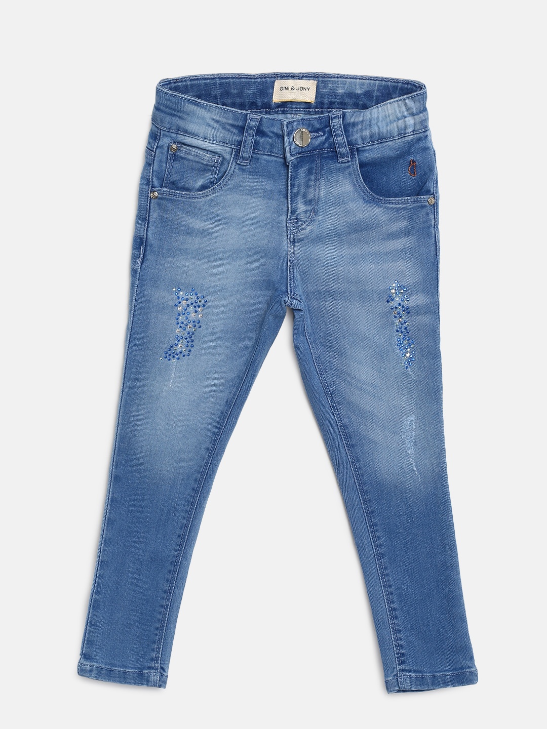 

Gini and Jony Girls Blue Slim Fit Mid-Rise Low Distress Stretchable Jeans