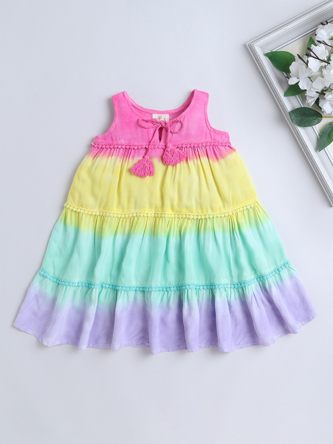 

The Magic Wand Girls Tie and Dye Sleeveless Cotton Fit & Flare Dress, Pink