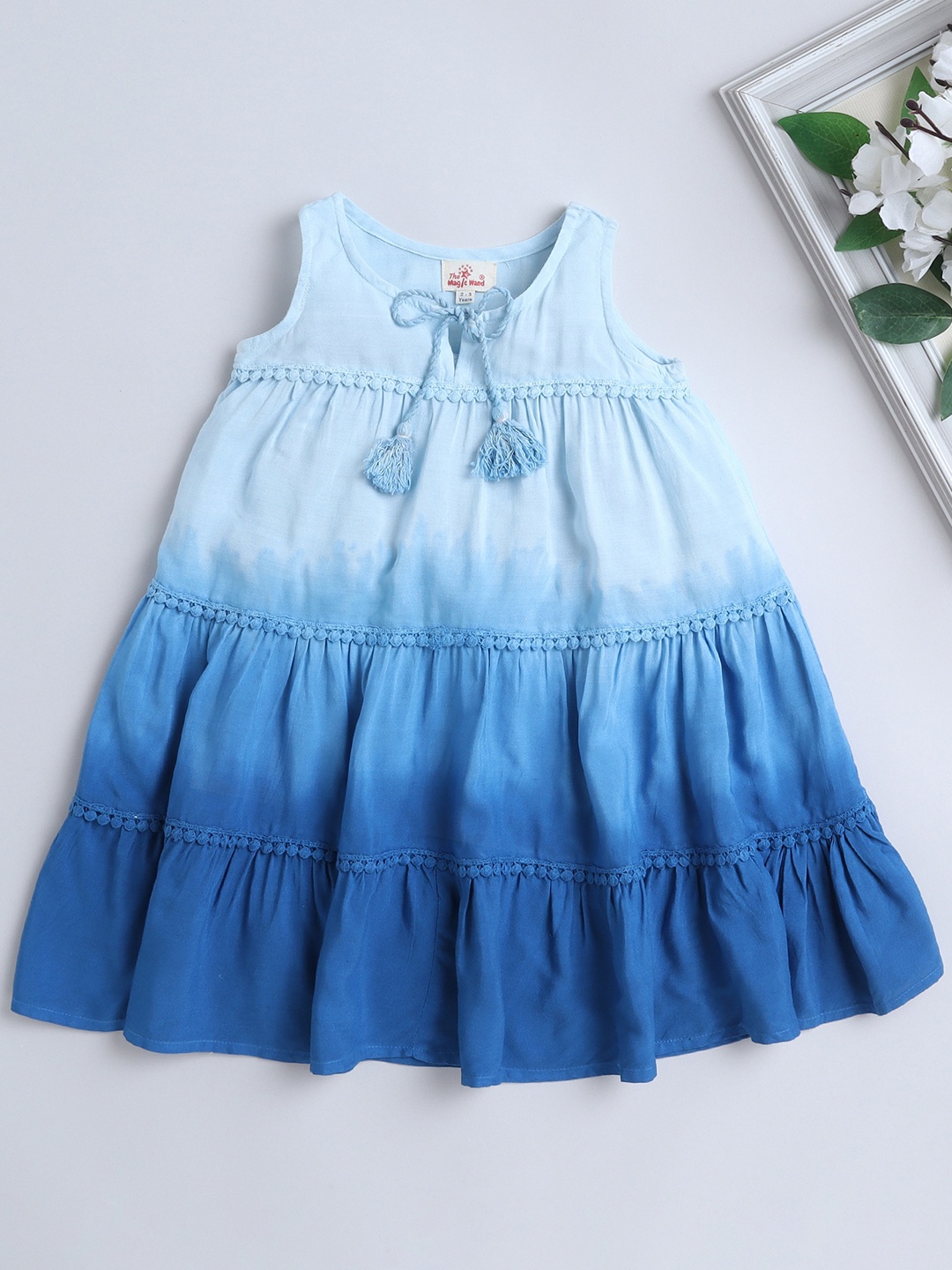 

The Magic Wand Girls Tie and Dye Sleeveless Cotton Fit & Flare Dress, Blue