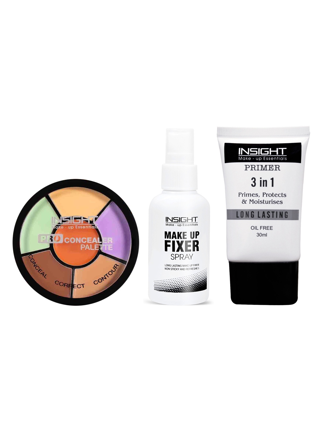 

Insight Cosmetics 3 In 1 Primer 30ml+Pro Concealer Palette 15g + Make Up Fixer Spray 75ml, White