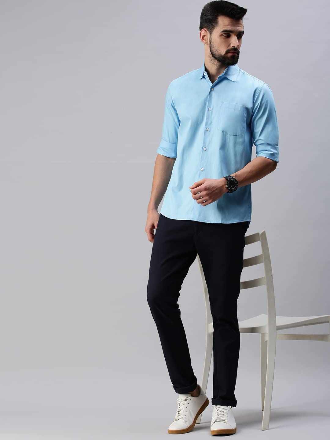 

FUNKY RICH Relaxed Slim Fit Opaque Cotton Formal Shirt, Turquoise blue