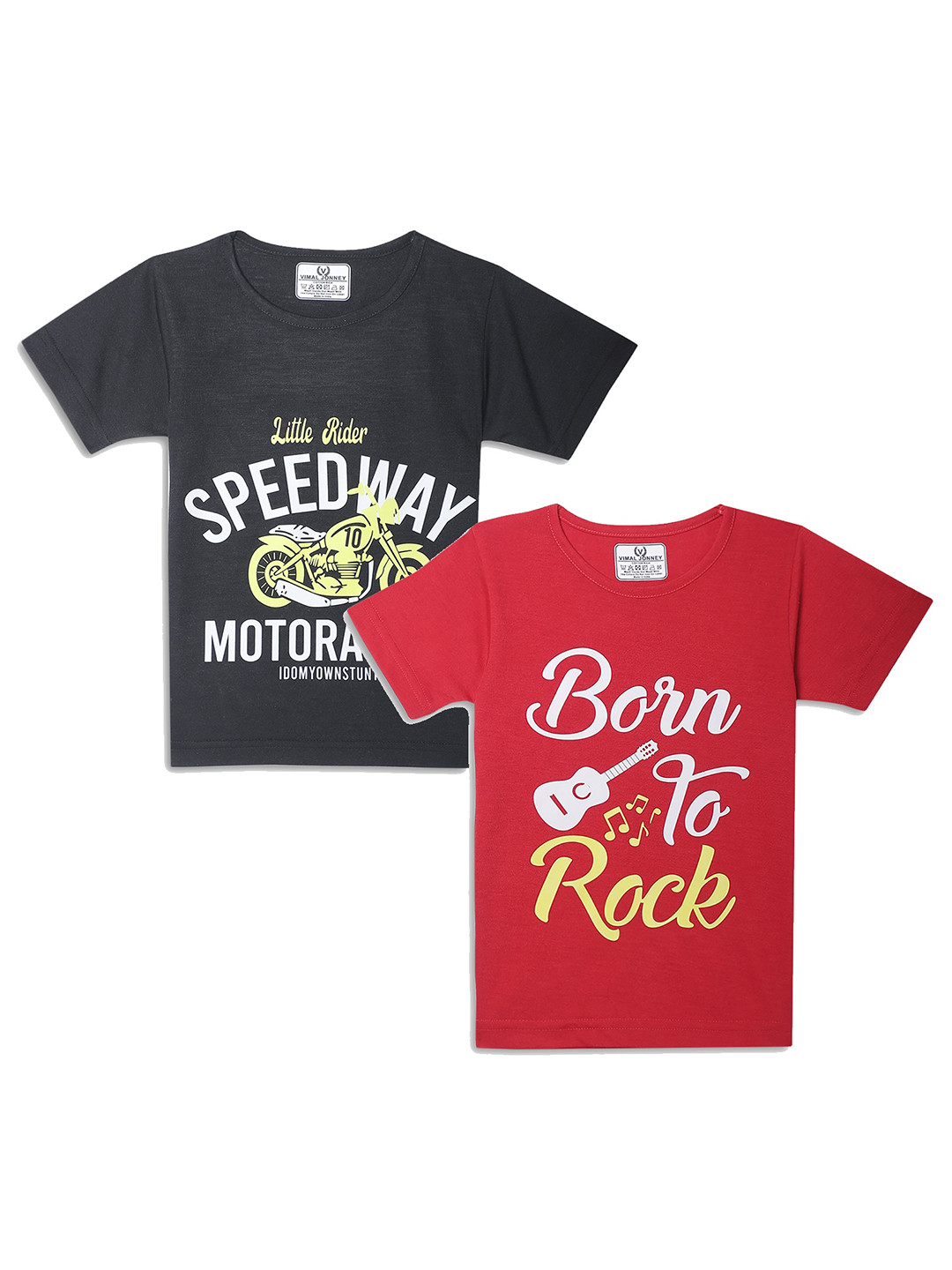 

MACK JONNEY Kids Black & Red Pack Of 2 Typography Printed Casual T-Shirt