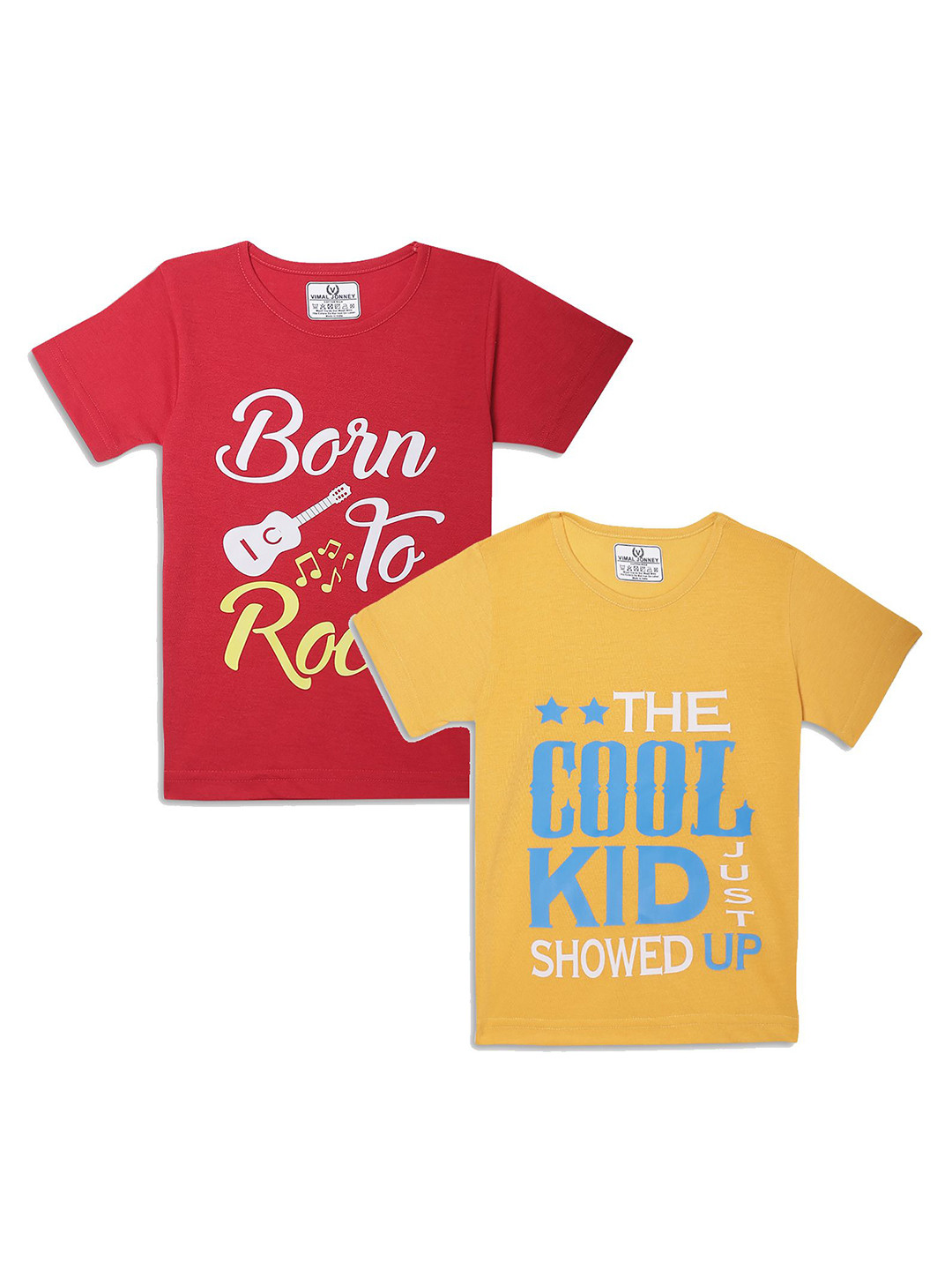 

MACK JONNEY Kids Red & Yellow Pack Of 2 Typography Printed Casual T-Shirt