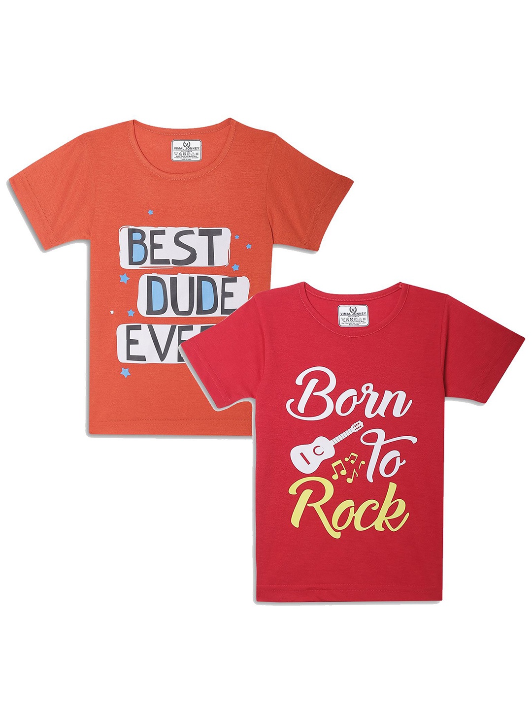 

MACK JONNEY Kids Orange & Red Pack Of 2 Typography Printed Casual T-Shirt