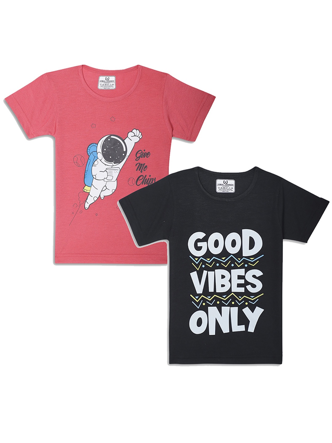 

VIMAL JONNEY Kids Pink & Black Pack Of 2 Typography Printed Casual T-Shirt
