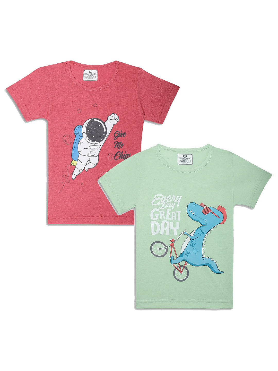 

VIMAL JONNEY Kids Pack Of 2 Typography Printed T-shirts, Green