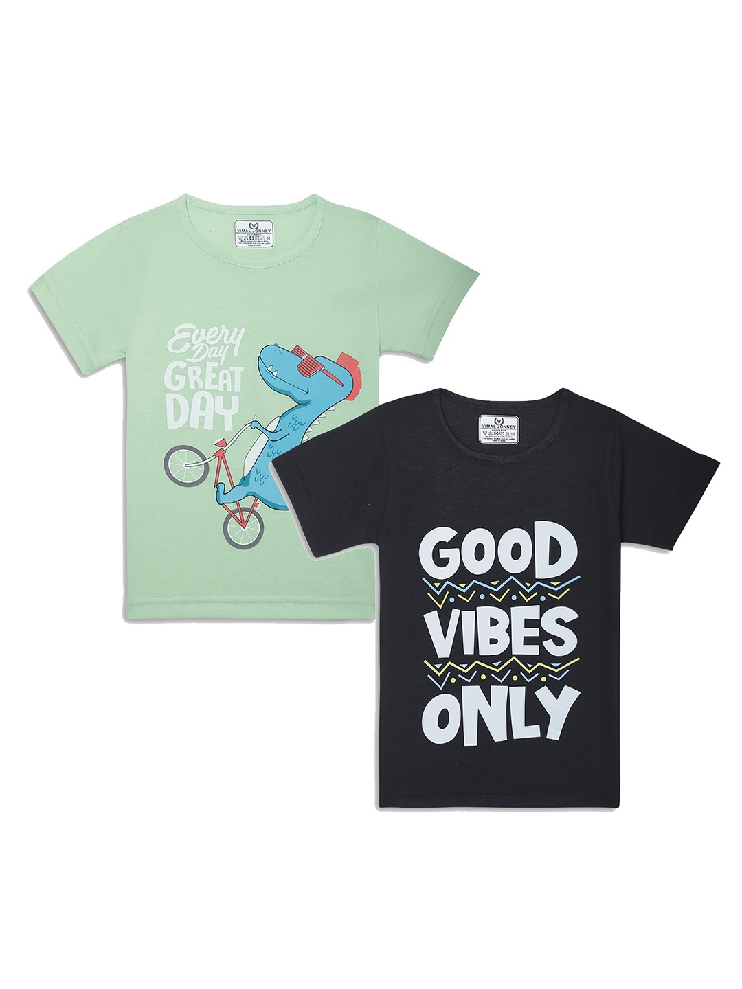 VIMAL JONNEY Kids Green & Black Pack Of 2 Typography Printed Casual T-Shirt
