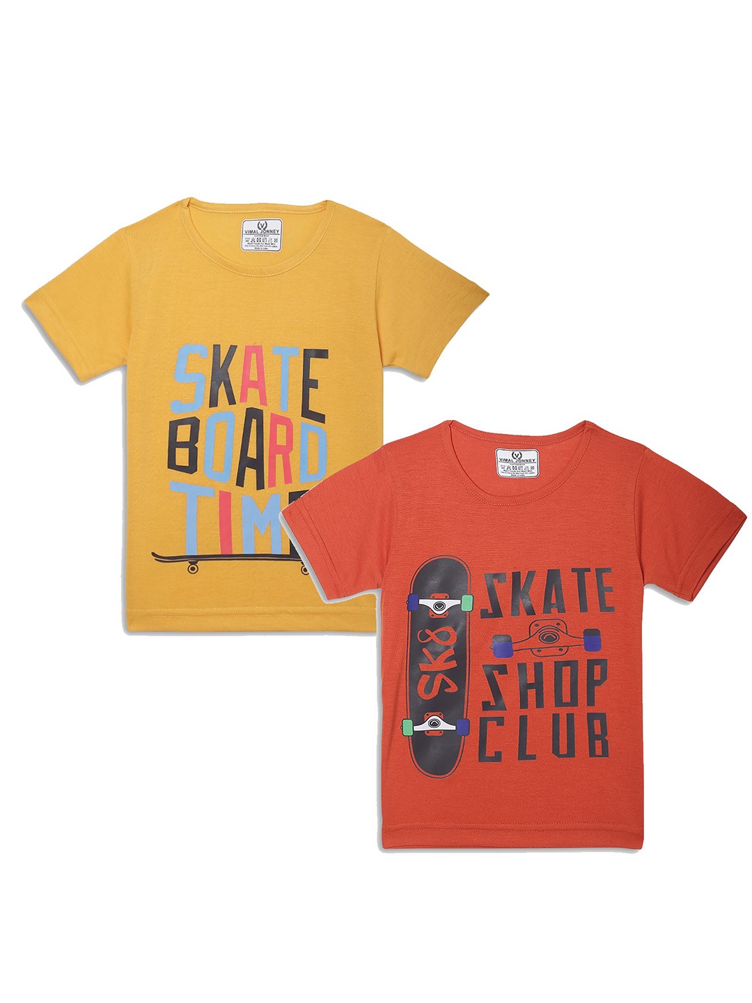 

MACK JONNEY Kids Yellow & Orange Pack Of 2 Typography Printed Casual T-Shirt