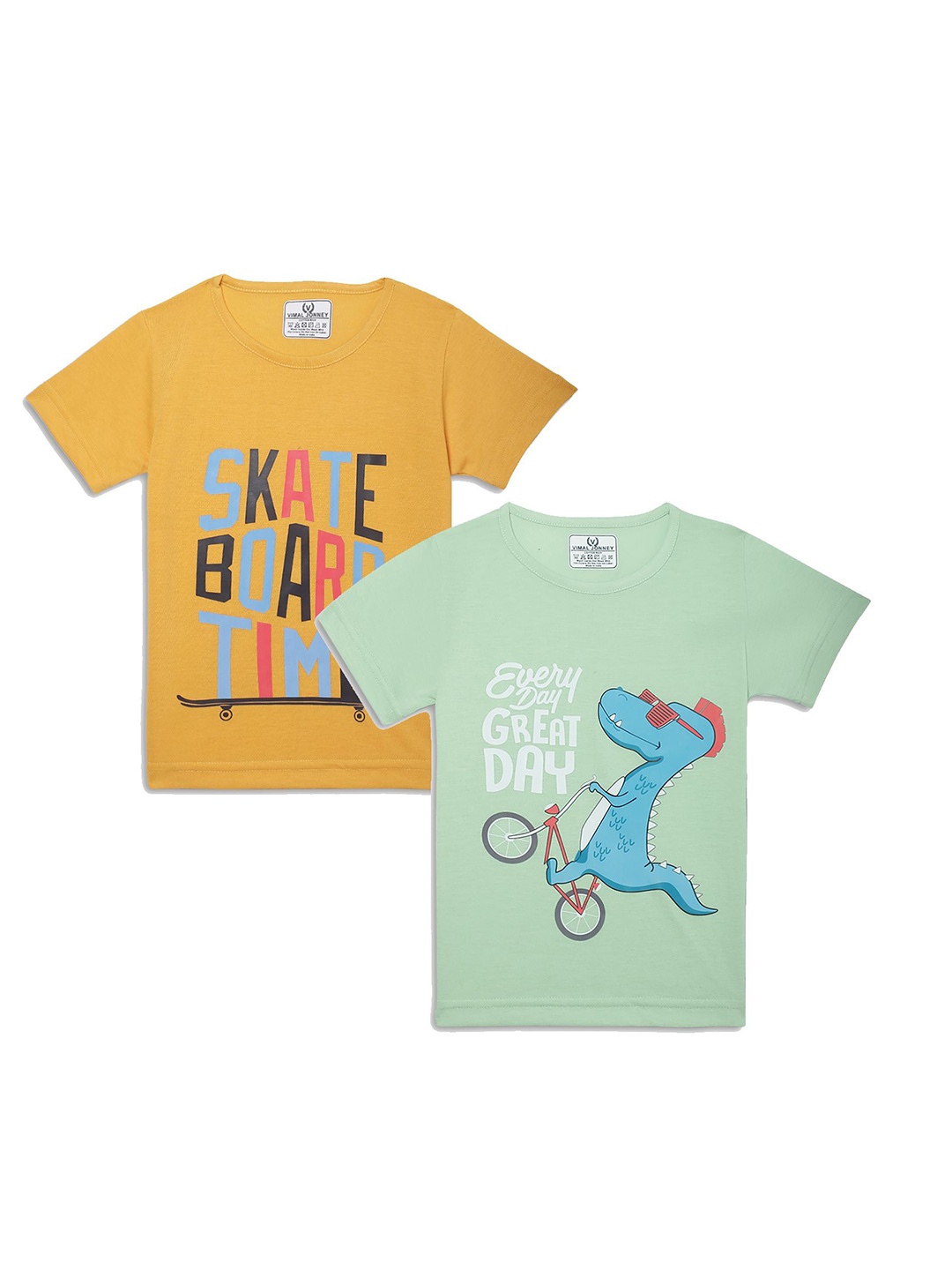 MACK JONNEY Kids Pack Of 2 Typography Printed T-shirts, Yellow