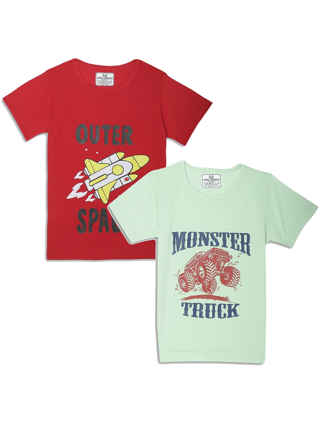 

MACK JONNEY Kids Red & Green Pack Of 2 Typography Printed Casual T-Shirt