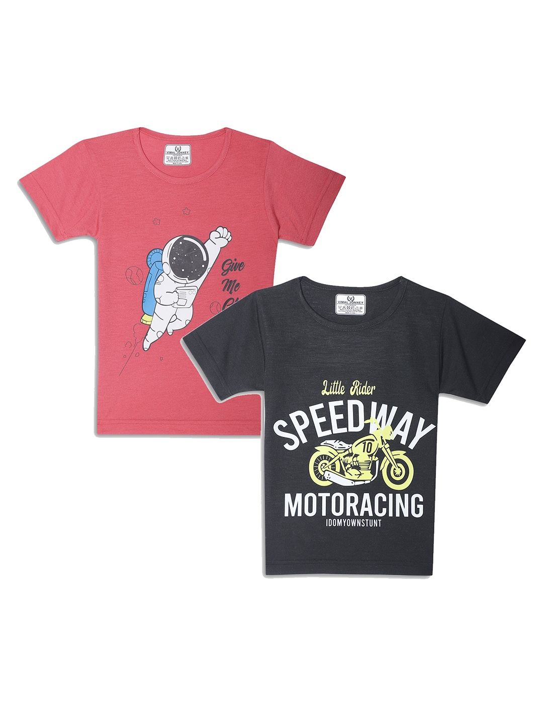 

MACK JONNEY Kids Pink & Black Pack Of 2 Typography Printed Casual T-Shirt