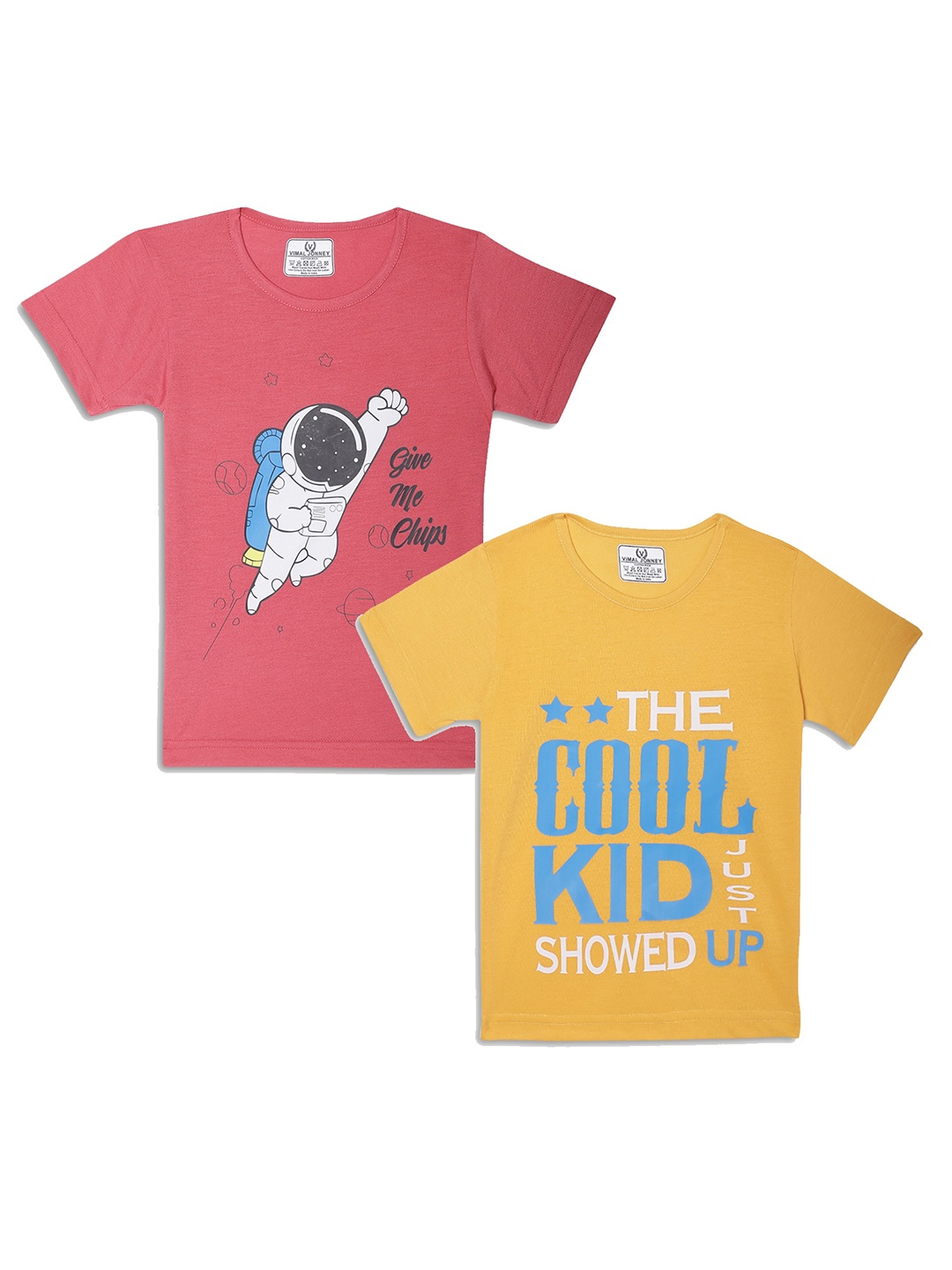 

MACK JONNEY Kids Pink & Yellow Pack Of 2 Typography Printed Casual T-Shirt