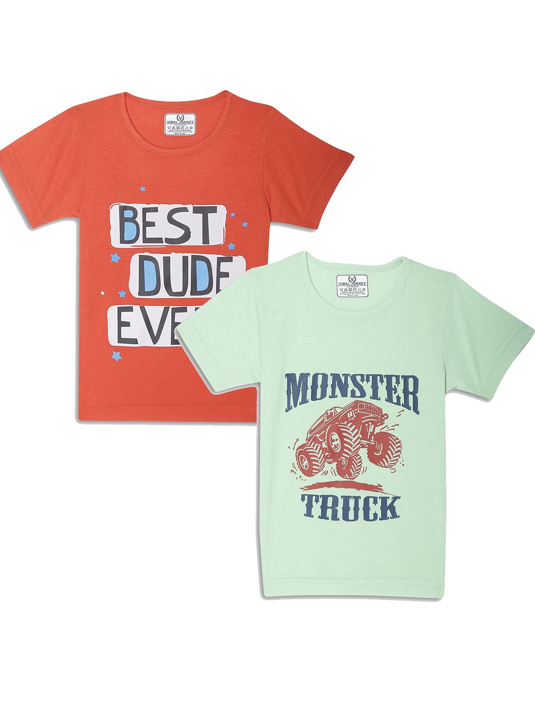 

MACK JONNEY Kids Orange & Green Pack Of 2 Typography Printed Casual T-Shirt