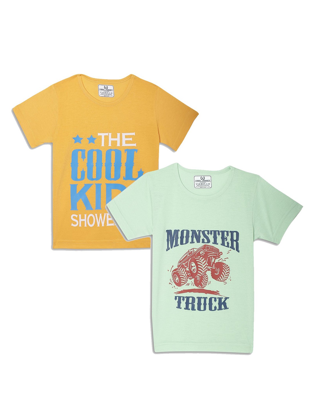 

MACK JONNEY Kids Yellow & Green Pack Of 2 Typography Printed Casual T-Shirt