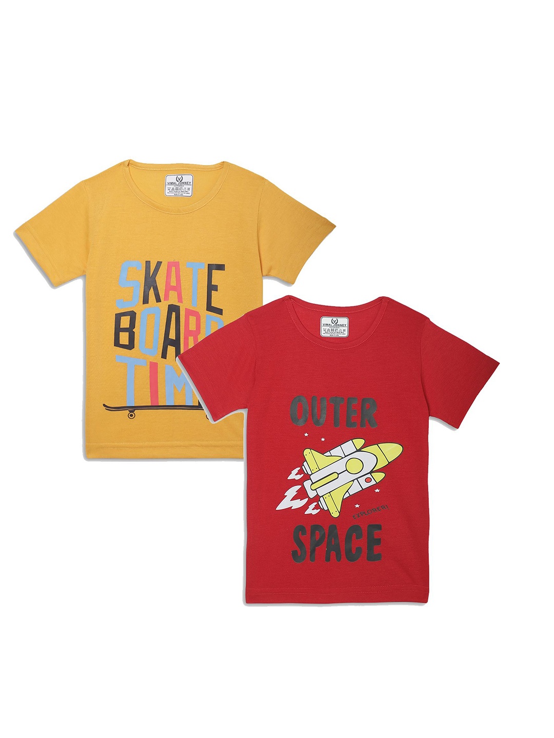 

VIMAL JONNEY Kids Yellow & Red Pack Of 2 Typography Printed Casual T-Shirt