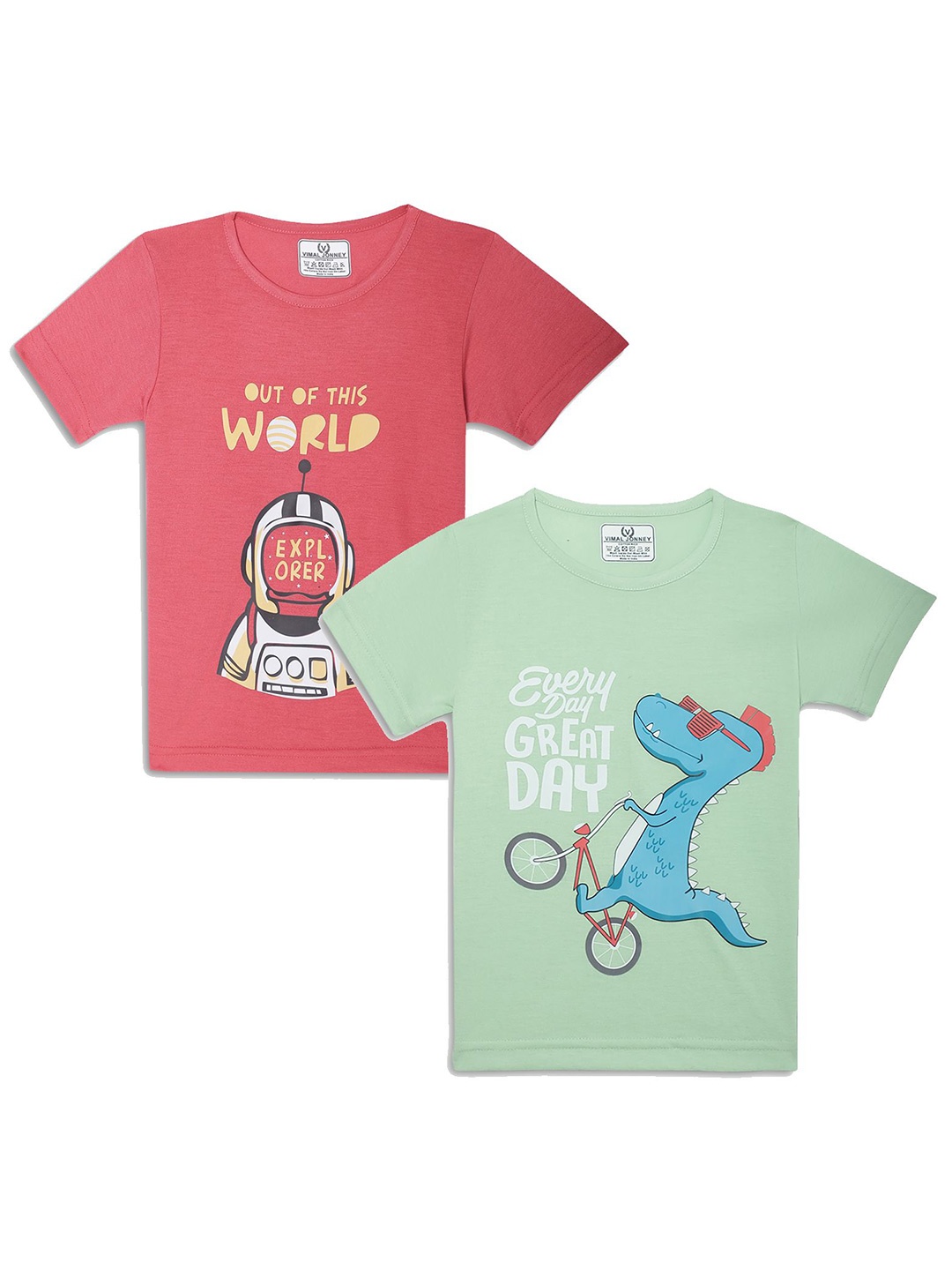 

VIMAL JONNEY Kids Pink & Green Pack Of 2 Typography Printed Casual T-Shirt