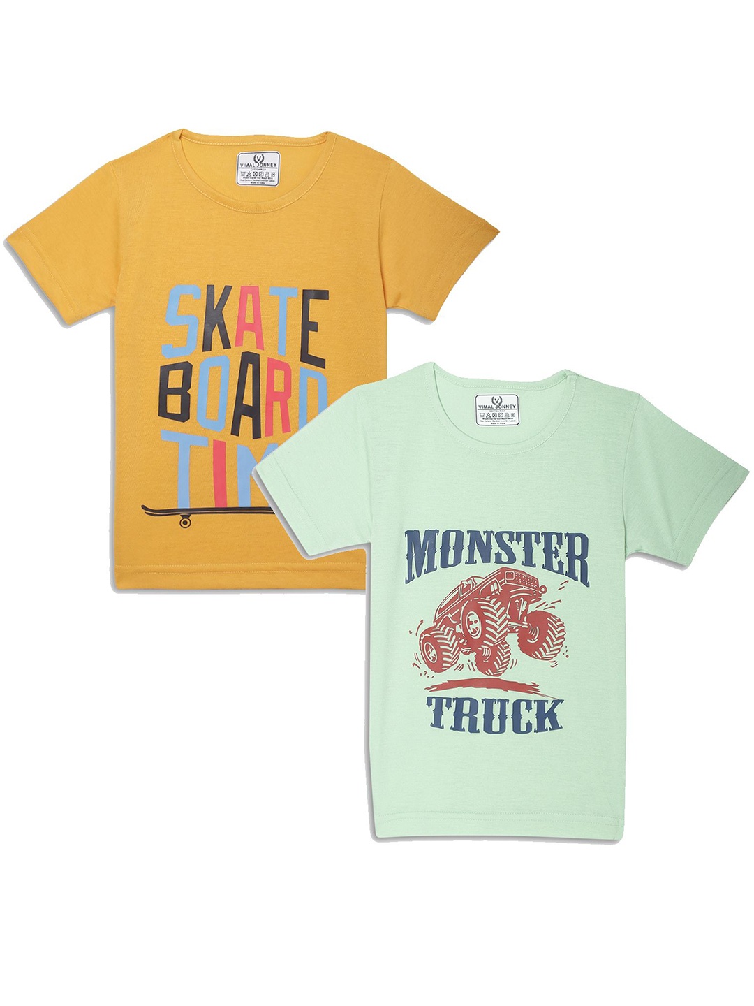 

MACK JONNEY Kids Yellow & Green Pack Of 2 Typography Printed Casual T-Shirt