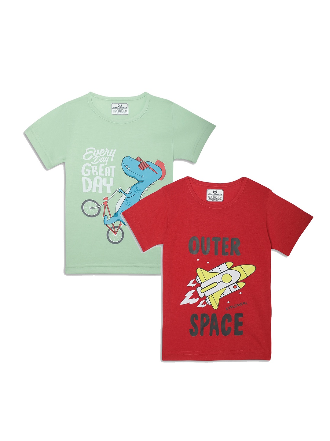 

VIMAL JONNEY Kids Green & Red Pack Of 2 Typography Printed Casual T-Shirt