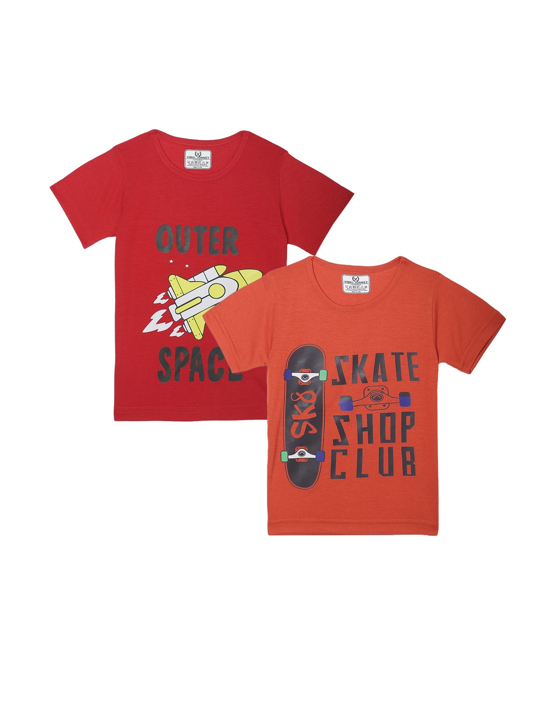 

VIMAL JONNEY Kids Red & Orange Pack Of 2 Typography Printed Casual T-Shirt