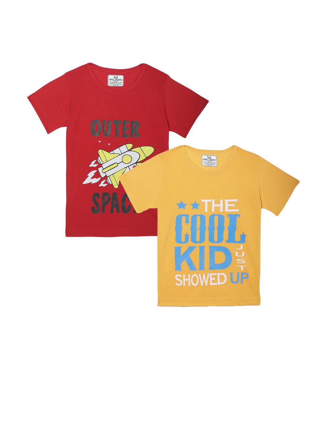 MACK JONNEY Kids Pack Of 2 Typography Printed T-shirts, Yellow