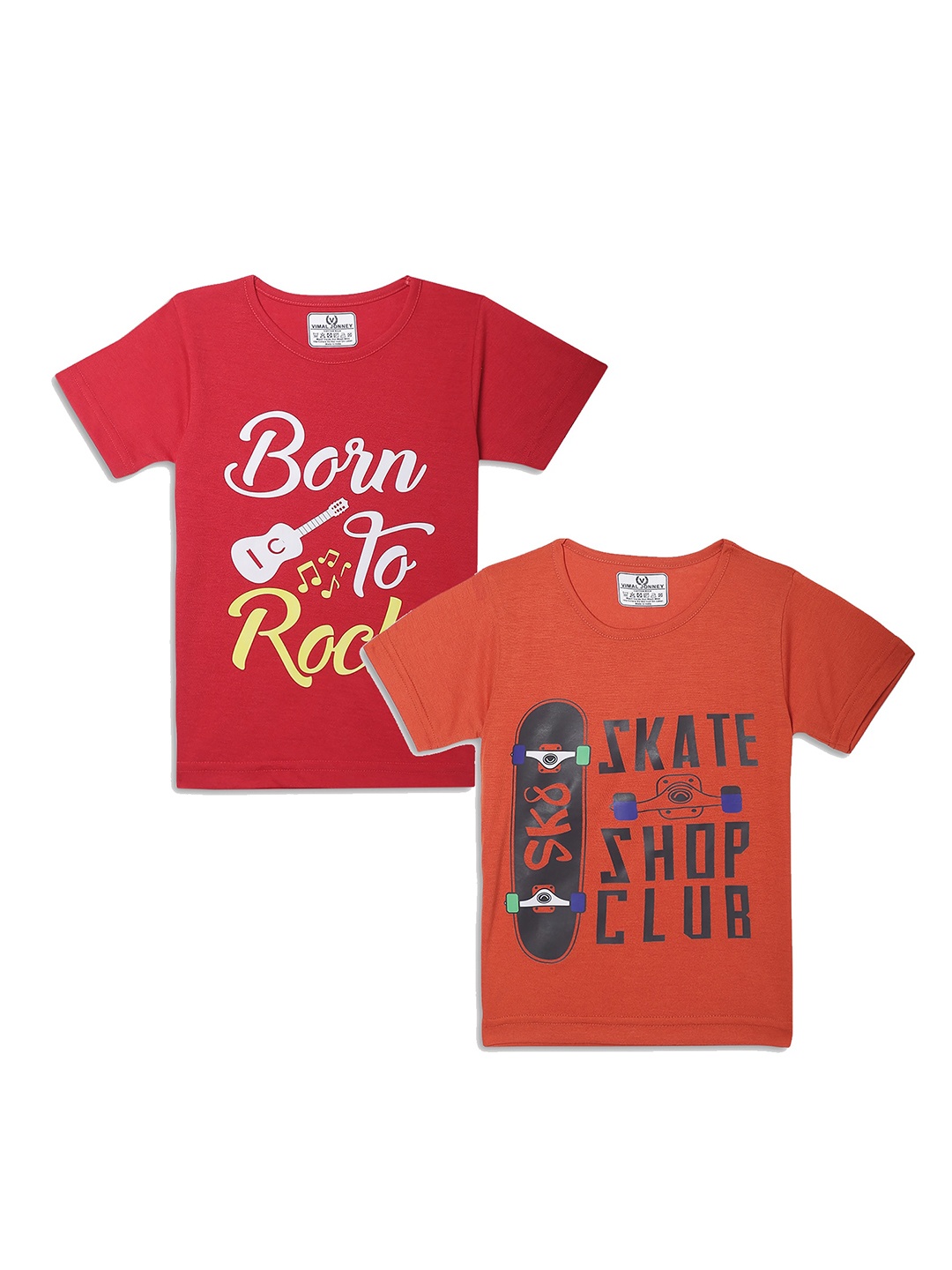 

VIMAL JONNEY Kids Pack of 2 Typography Printed Cotton Regular T-shirts, Red