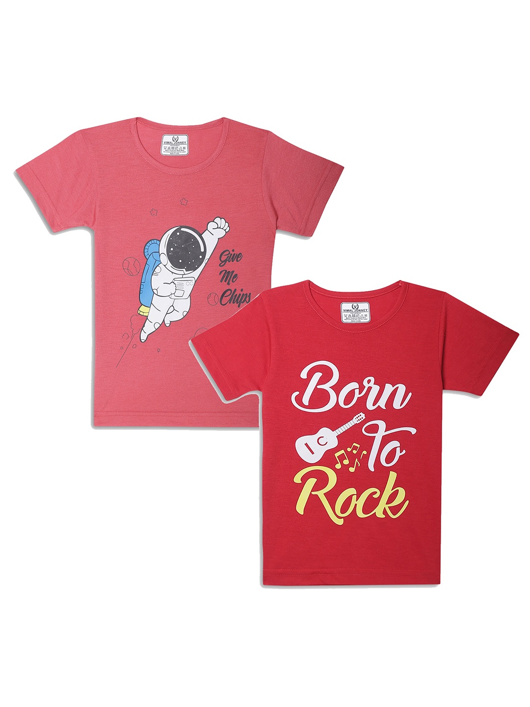 

VIMAL JONNEY Kids Pink & Red Pack Of 2 Graphic Printed Casual T-Shirt