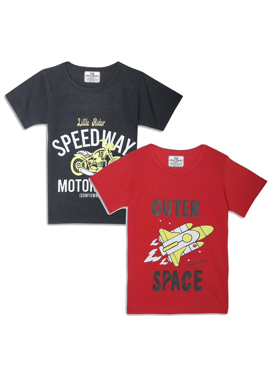 

MACK JONNEY Kids Black & Red Pack Of 2 Typography Printed Casual T-Shirt