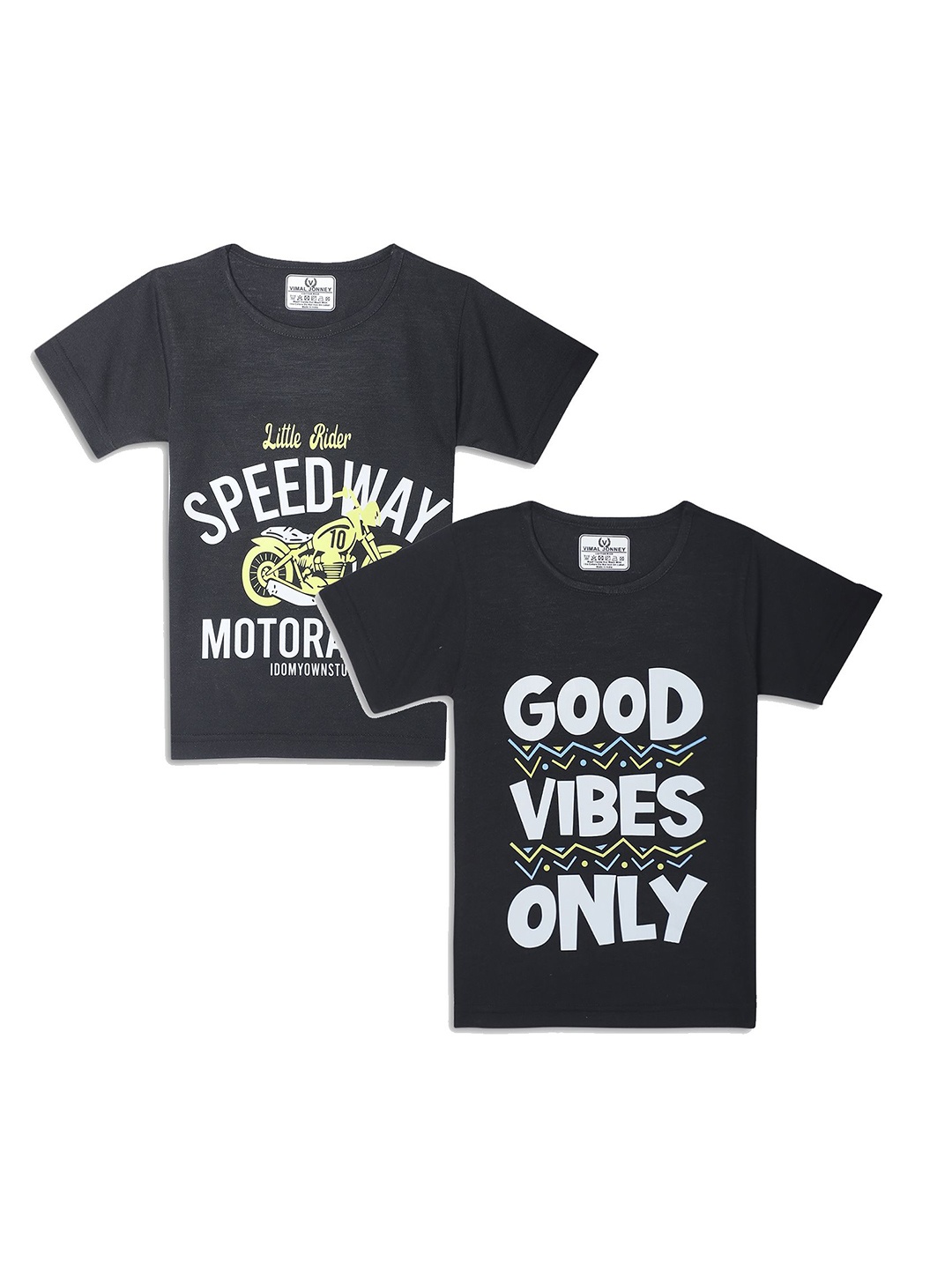 VIMAL JONNEY Kids Black Pack Of 2 Typography Printed Casual T-Shirt