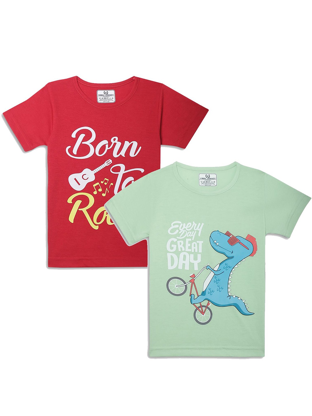 

VIMAL JONNEY Kids Pack Of 2 Typography Printed T-shirts, Green