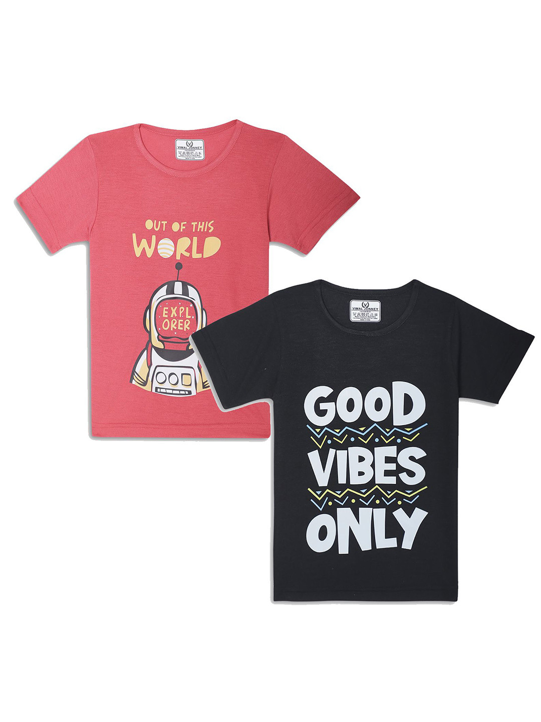 

VIMAL JONNEY Kids Pink & Black Pack Of 2 Typography Printed Casual T-Shirt