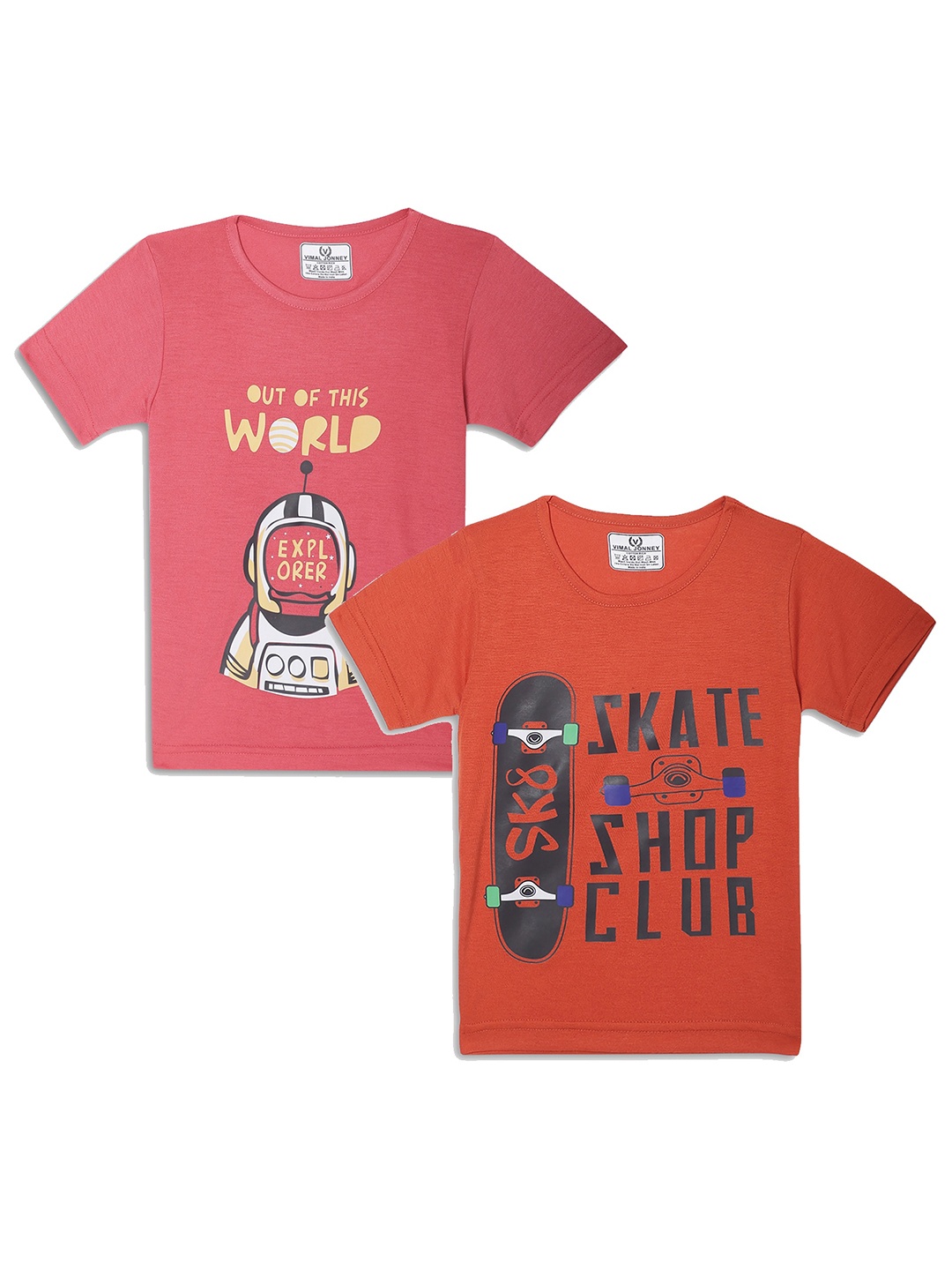 

MACK JONNEY Kids Pink & Orange Pack Of 2 Typography Printed Casual T-Shirt