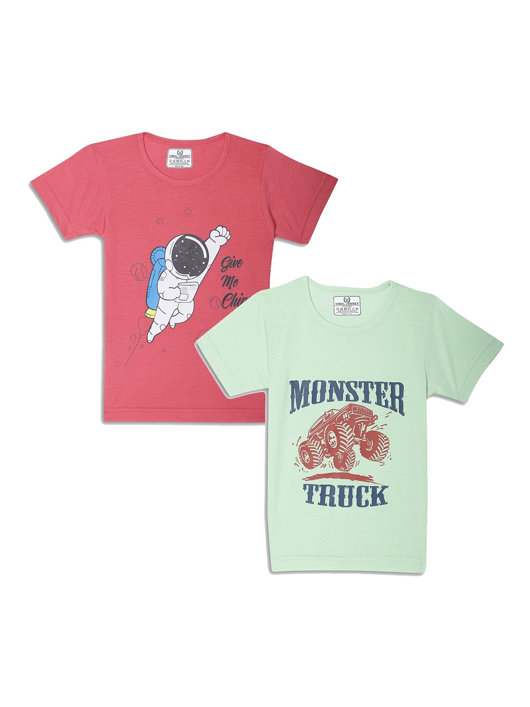 

MACK JONNEY Kids Pink & Green Pack Of 2 Typography Printed Casual T-Shirt