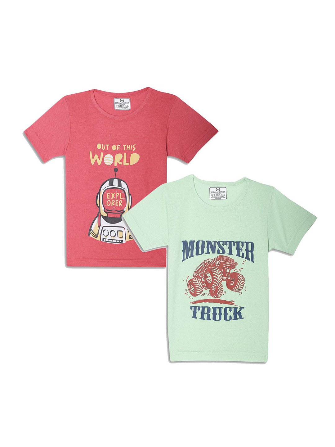 

MACK JONNEY Kids PInk & Green Pack Of 2 Typography Printed Casual T-Shirt