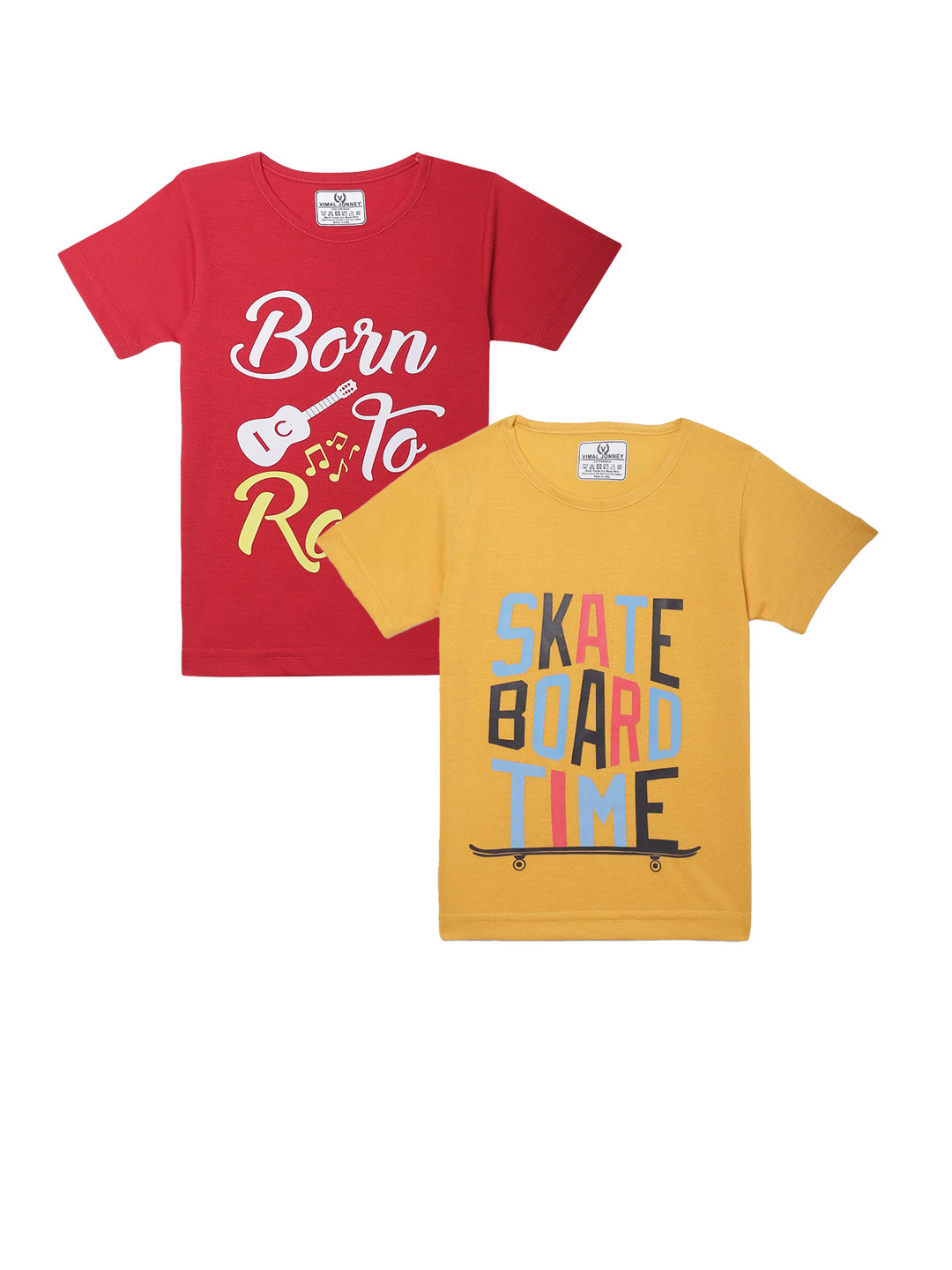 

MACK JONNEY Kids Pack of 2 Typography Printed Cotton Regular T-shirts, Red