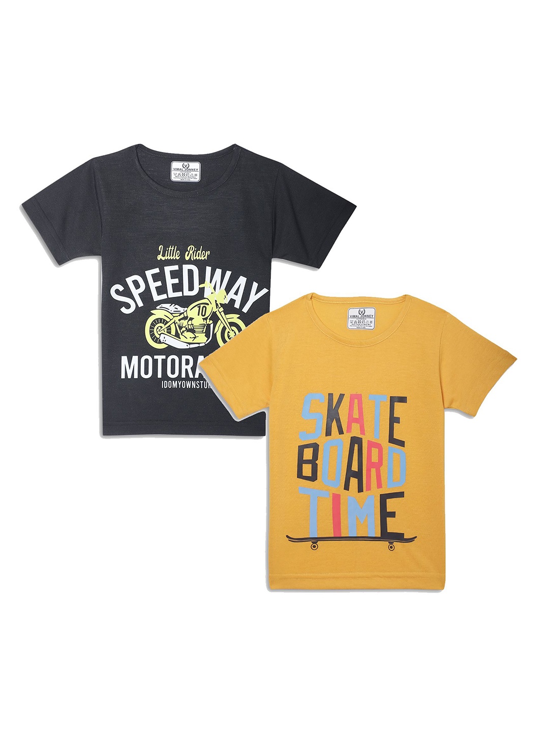 

MACK JONNEY Kids Yellow & Grey Pack Of 2 Typography Printed Casual T-Shirt