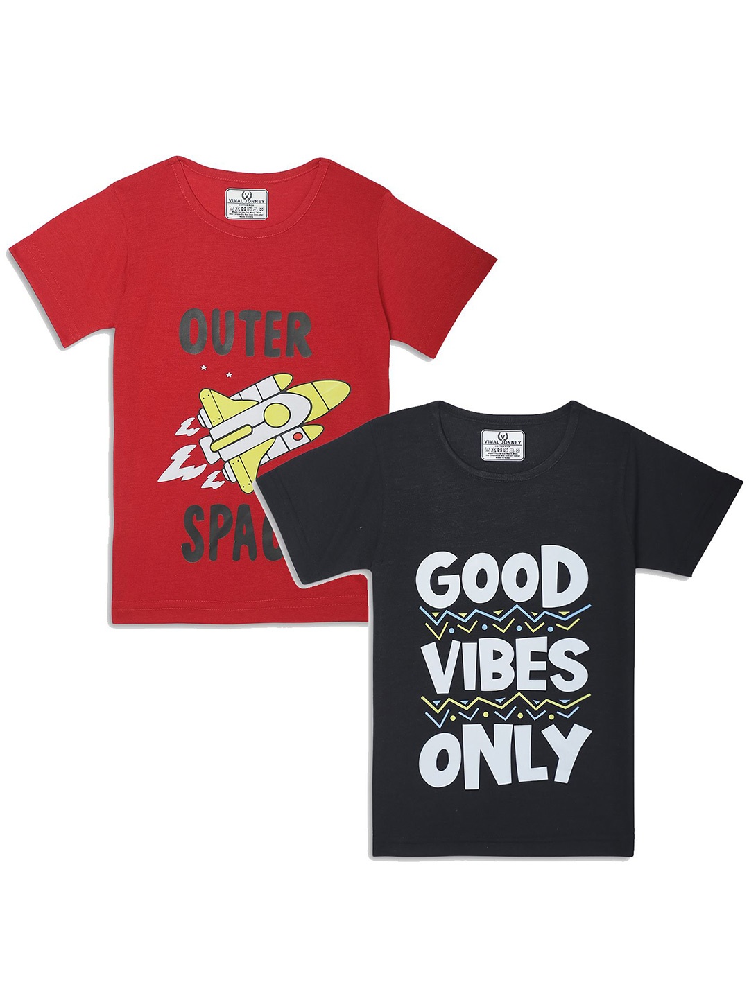 

VIMAL JONNEY Kids Red & Black Pack Of 2 Typography Printed Casual T-Shirt