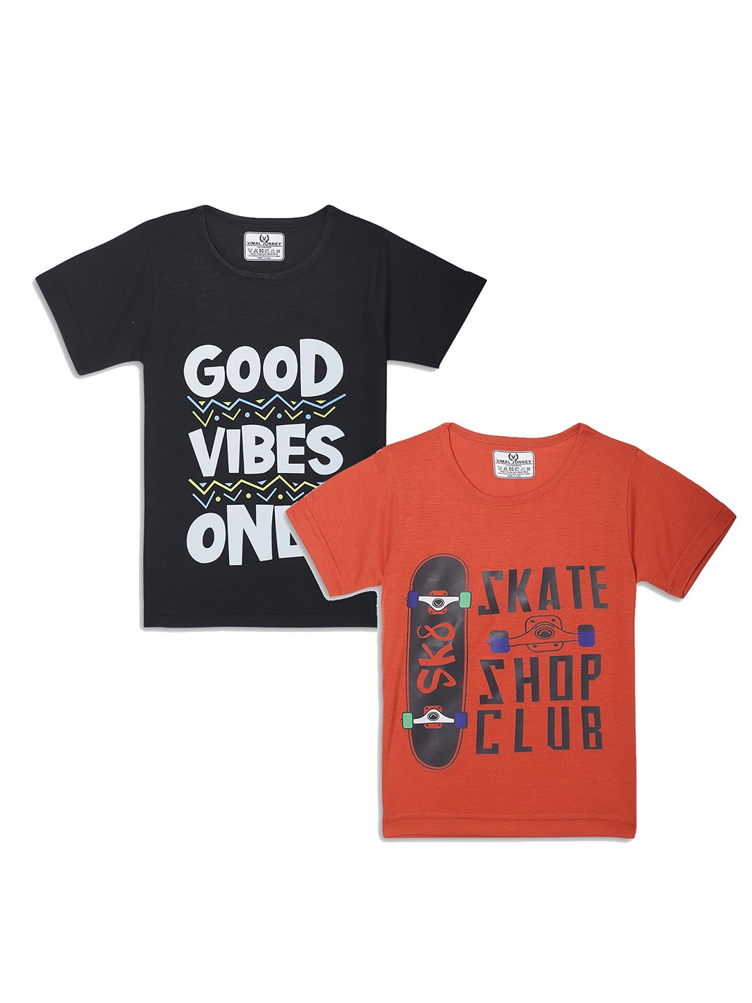 

VIMAL JONNEY Kids Black & Orange Pack Of 2 Typography Printed Casual T-Shirt