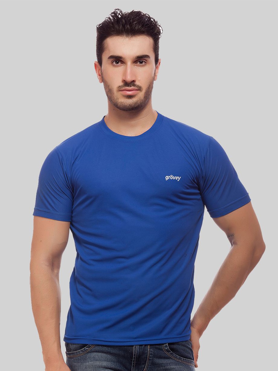 

Greylongg Short Sleeves Round Neck Knitted T-shirt, Blue