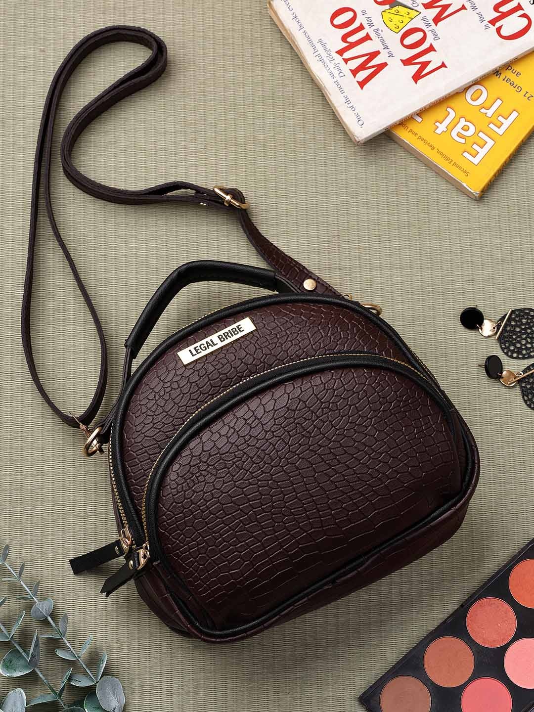 

LEGAL BRIBE Crock Animal Textured Structured Sling Bag, Brown