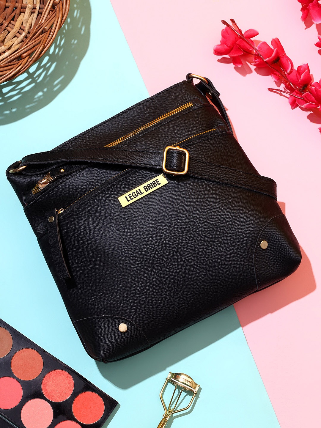 

LEGAL BRIBE Textured Structured Sling Bag, Black