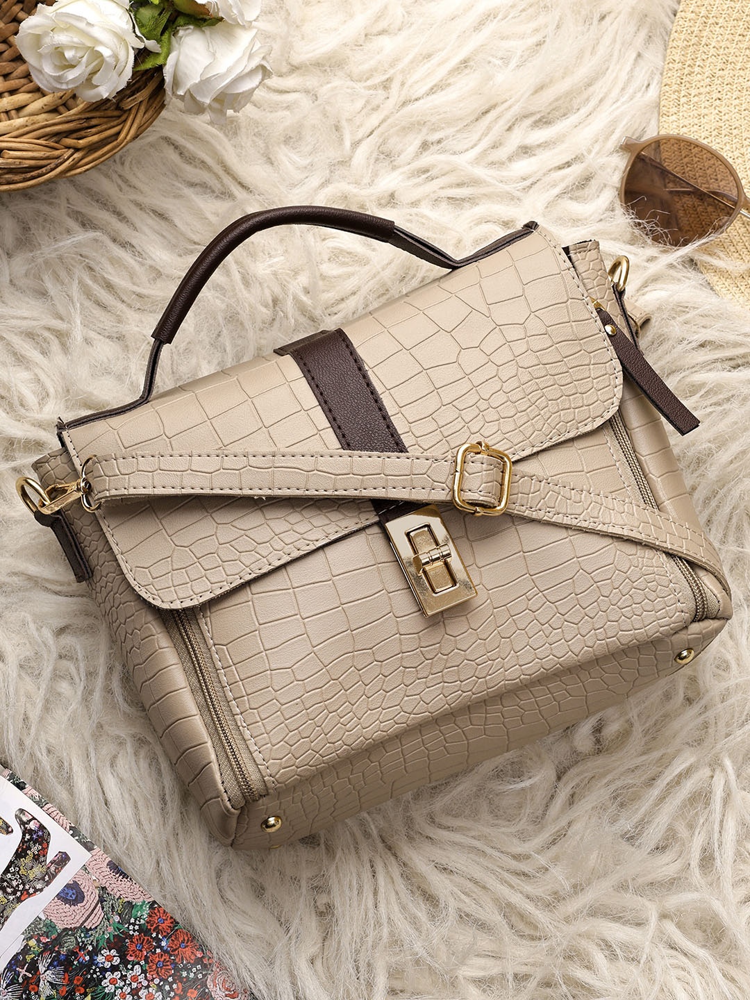 

LEGAL BRIBE Textured Structured Handheld Bag, Beige